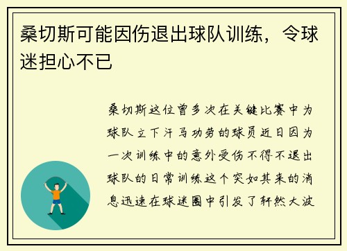 桑切斯可能因伤退出球队训练，令球迷担心不已